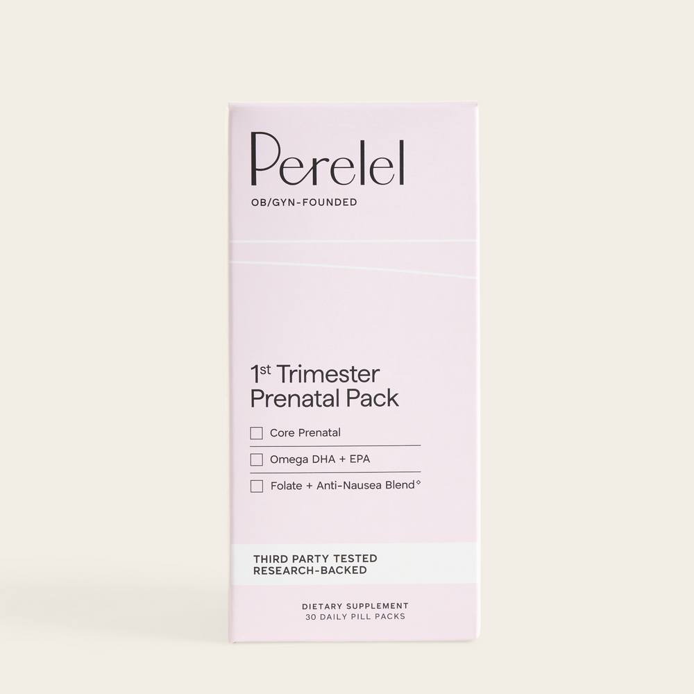 Perelel 1st Trimester Prenatal Pack box on a light beige background