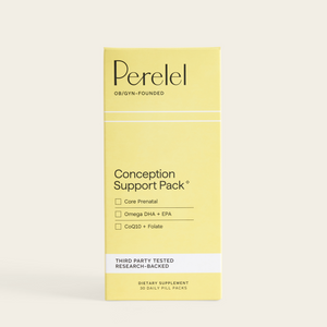 Perelel Conception Support Pack box on a light beige background