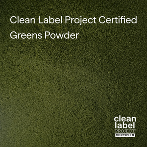 Green Powder Background with text that says "Clean Label Project Certified Greens Powder"
