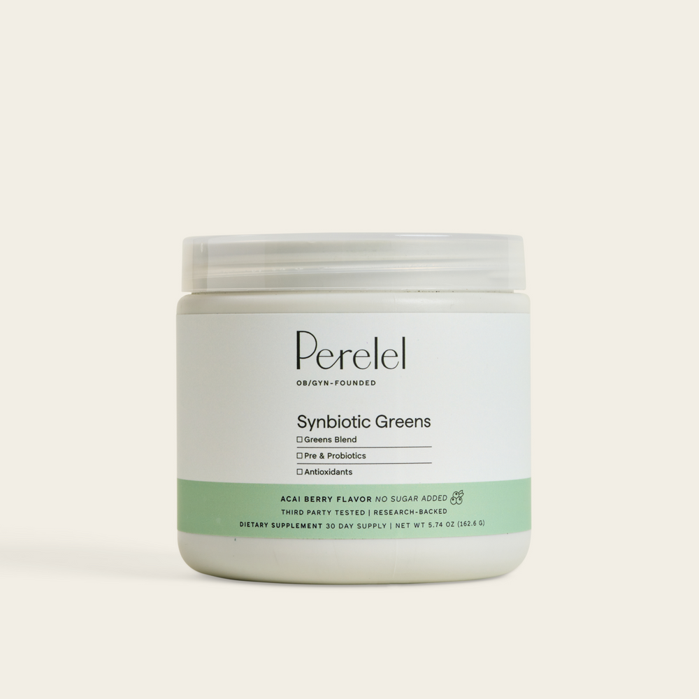 Perelel Synbiotic Greens tub on a light beige background