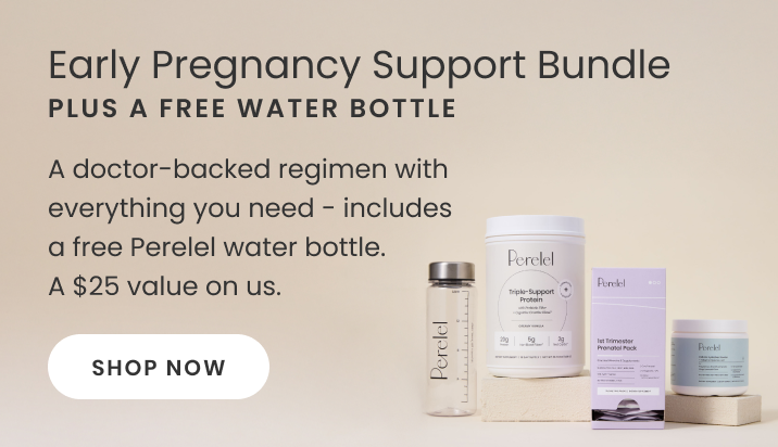 Pregnancy support bundle with water bottle on beige background