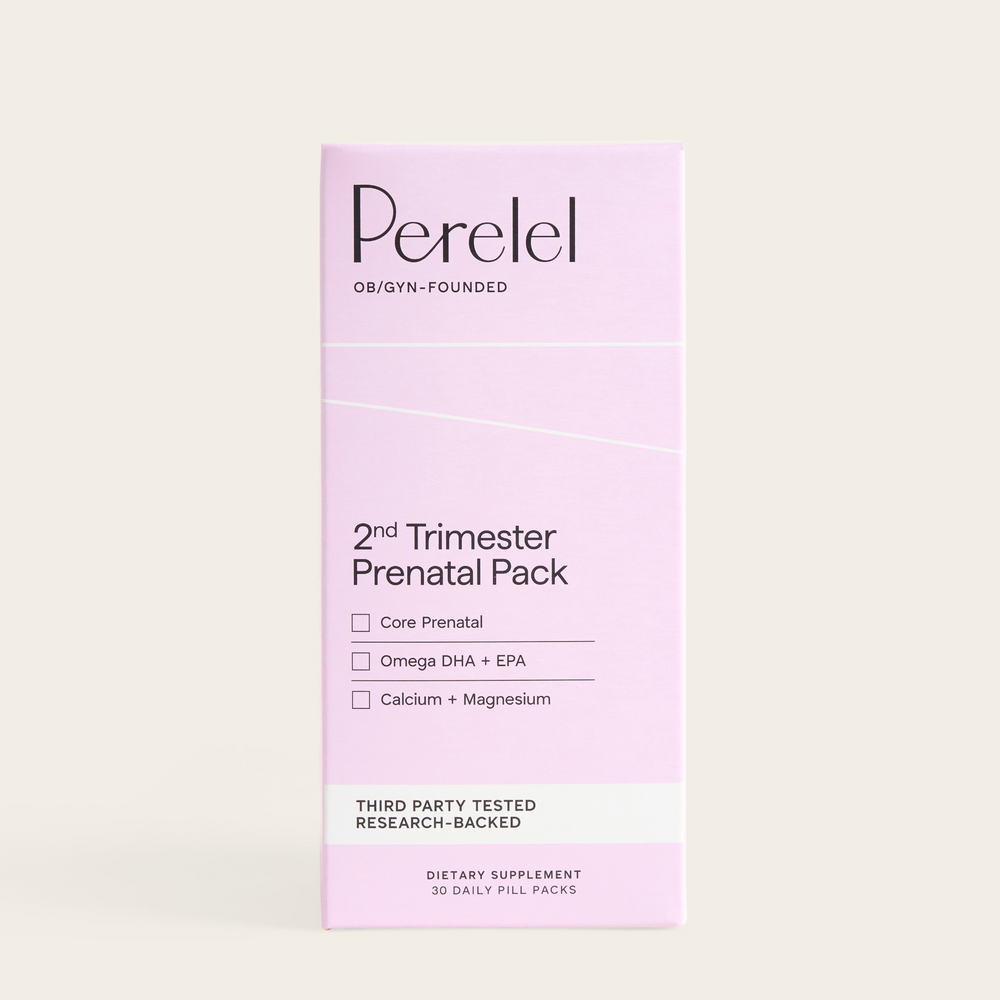 Perelel 2nd Trimester Prenatal Pack box on a light beige background