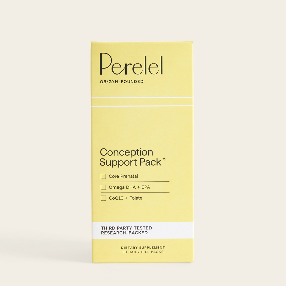 Perelel Conception Support Pack box on a light beige background