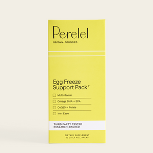 Perelel Egg Freeze Support Pack box on a light beige background