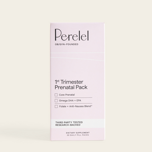Perelel 1st Trimester Prenatal Pack box on a light beige background