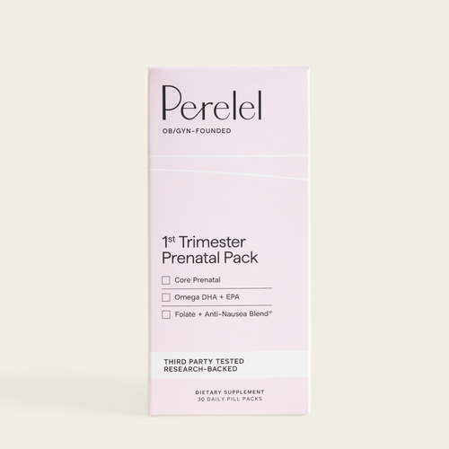 Perelel 1st Trimester Prenatal Pack box on a light beige background