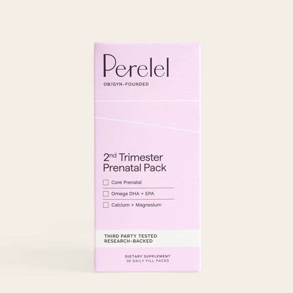 Perelel 2nd Trimester Prenatal Pack box on a light beige background