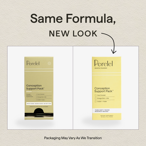 Conception Support Pack: previous and updated packaging side by side. Same formula, new look; packaging may vary during the transition.