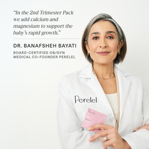 How the subscription works overview highlighting Perelel’s prenatal packs updating automatically by due date: 1st Trimester (weeks 0–13), 2nd Trimester (weeks 14–27), 3rd Trimester (weeks 28–40+) and Mom Multi Support for postpartum.