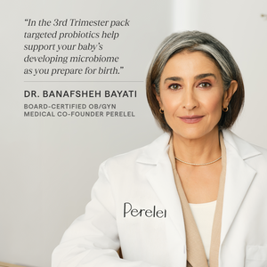 How the subscription works overview highlighting Perelel’s prenatal packs updating automatically by due date: 1st Trimester (weeks 0–13), 2nd Trimester (weeks 14–27), 3rd Trimester (weeks 28–40+) and Mom Multi Support for postpartum.