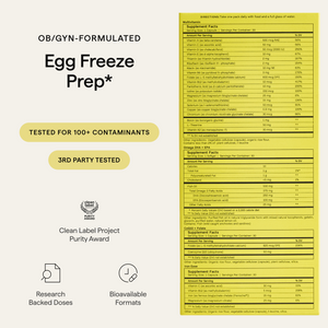 Perelel Egg Freeze Support Pack old vs. new packaging, noting "packaging may vary as we transition".