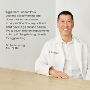 Dr. Andy Huang in a white coat with text about Egg Freeze Support Pack