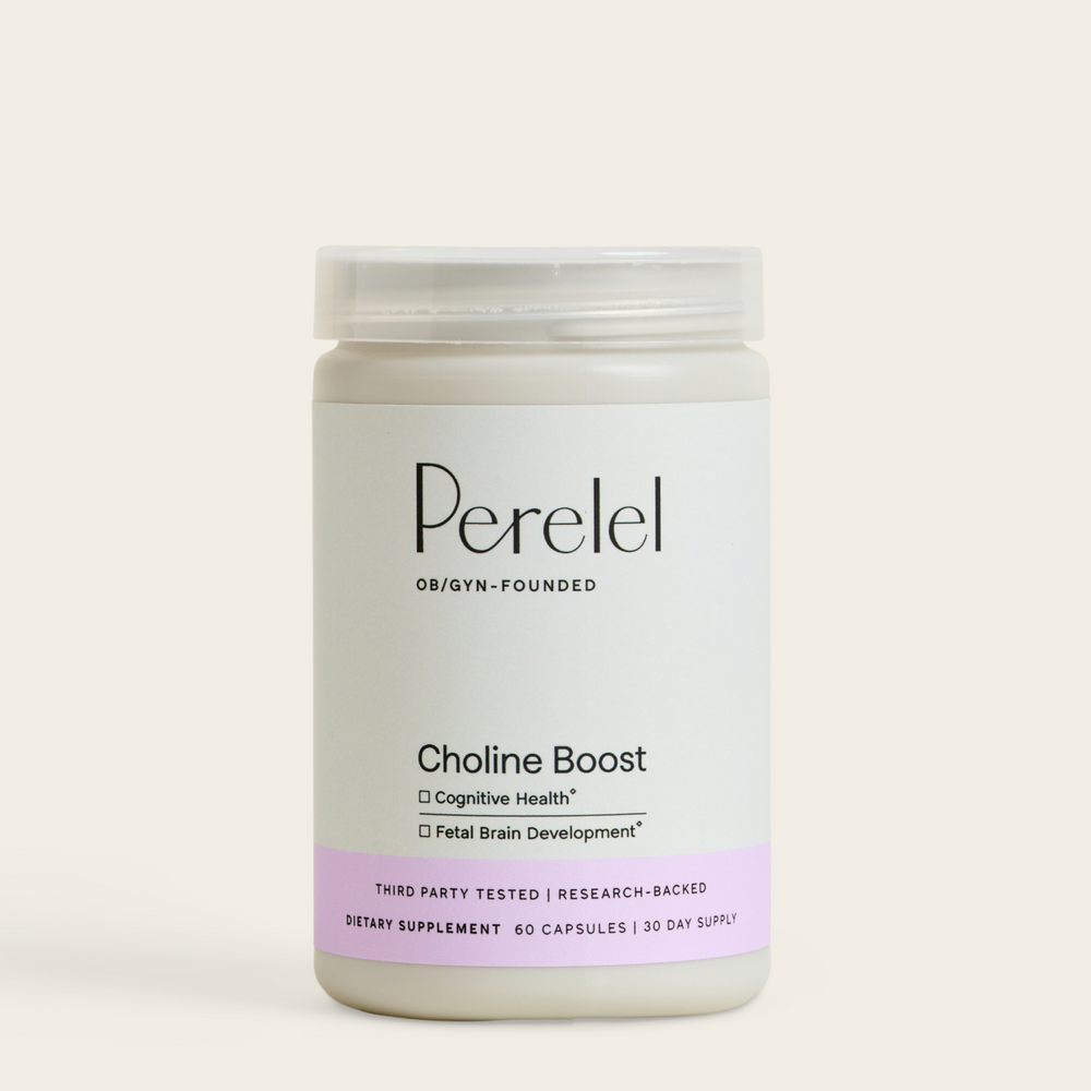 Perelel Choline Boost bottle on a light beige background