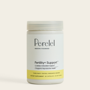 Perelel Fertility+ Support bottle on a light beige background
