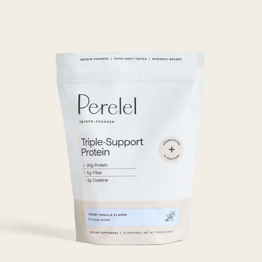 Perelel Triple-Support Protein gusset on a light beige background