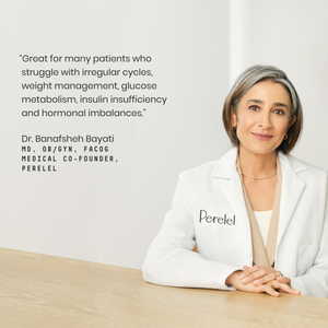 Dr. Bayati in a white lab coat with 'Perelel' logo, sitting at a desk with text about medical benefits.