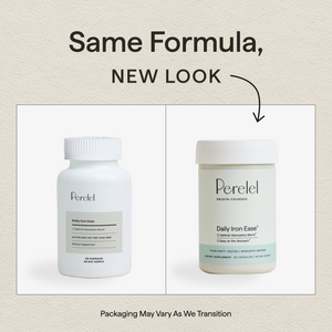 Daily Iron Ease: previous and updated packaging side by side. Same formula, new look; packaging may vary during the transition.