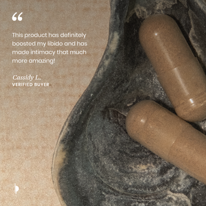 Close-up of a product with a textured surface and text from a verified buyer praising its effects.