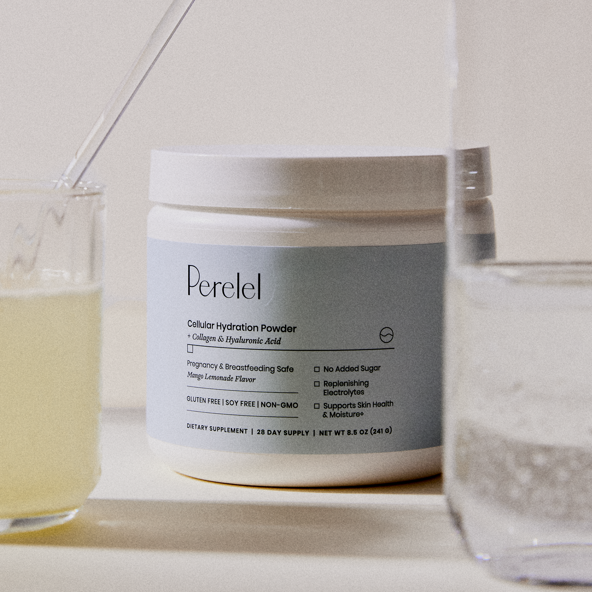 Cellular Hydration tub and glasses