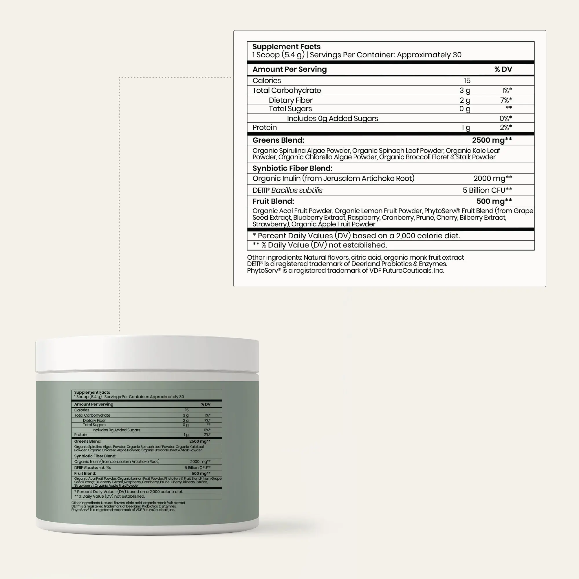 Synbiotic Greens Powder Supplemental Facts