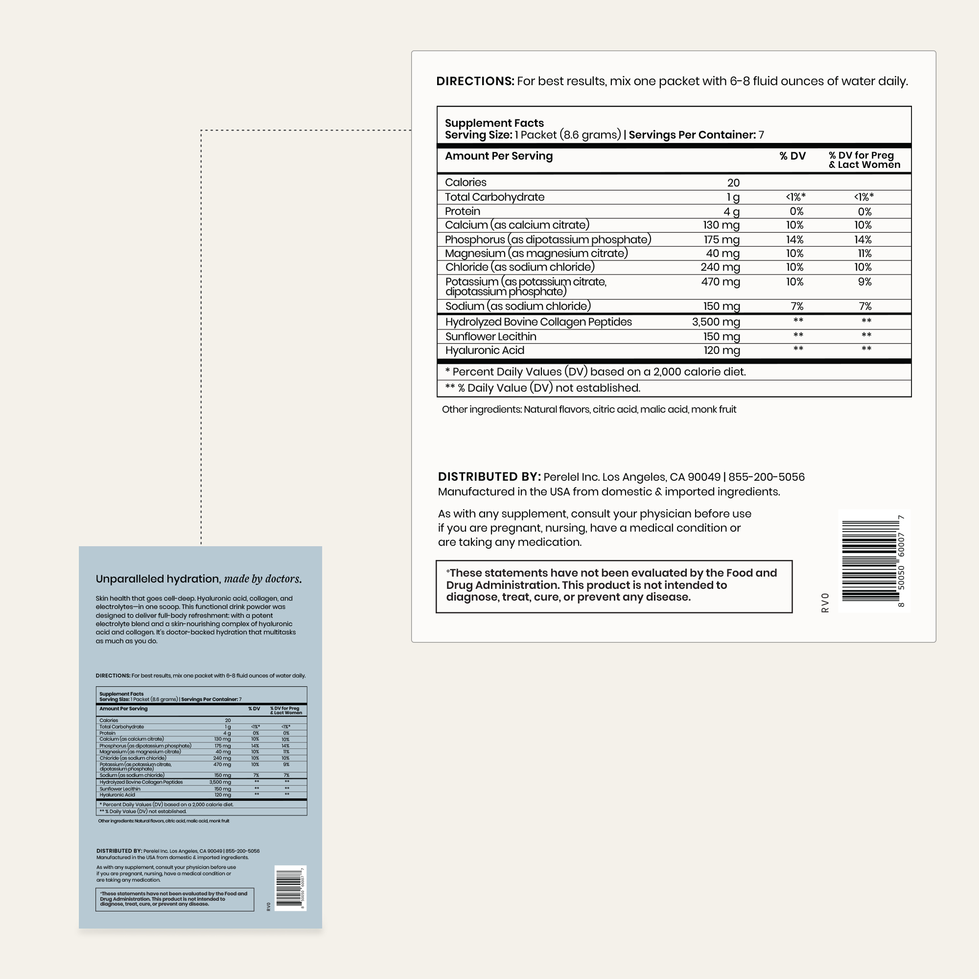 Cellular Hydration Powder travel packs Supplemental Facts