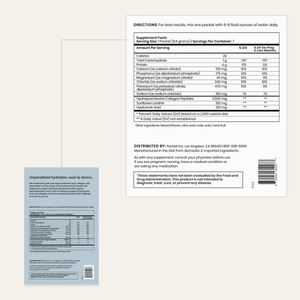 Cellular Hydration Powder travel packs Supplemental Facts