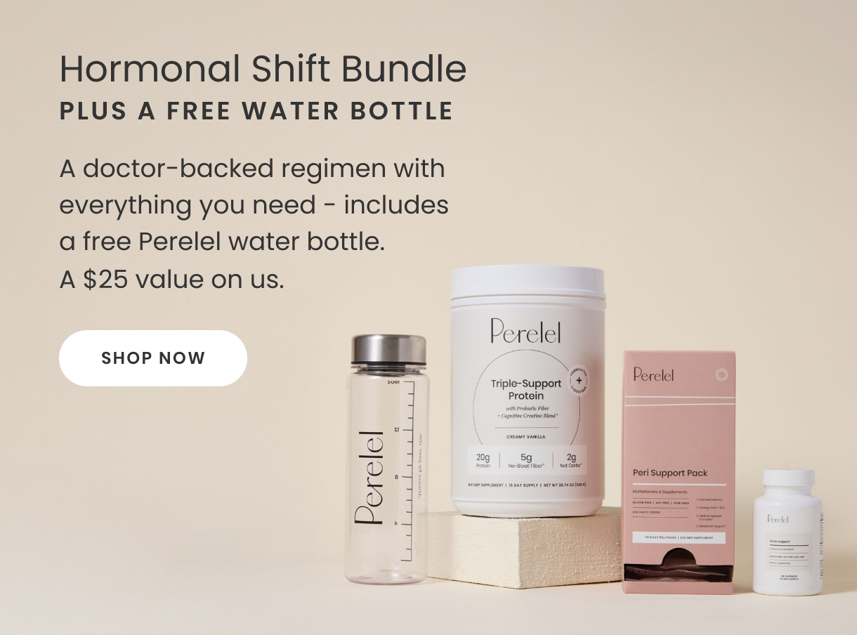 Perelel hormonal shift bundle with water bottle on a beige background