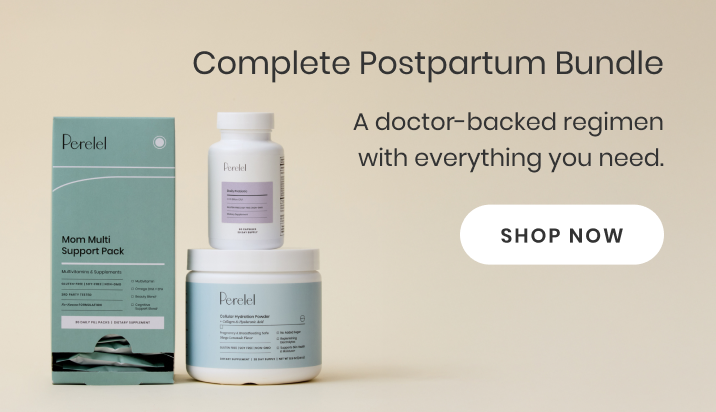 Postpartum care bundle with containers and packaging on a beige background