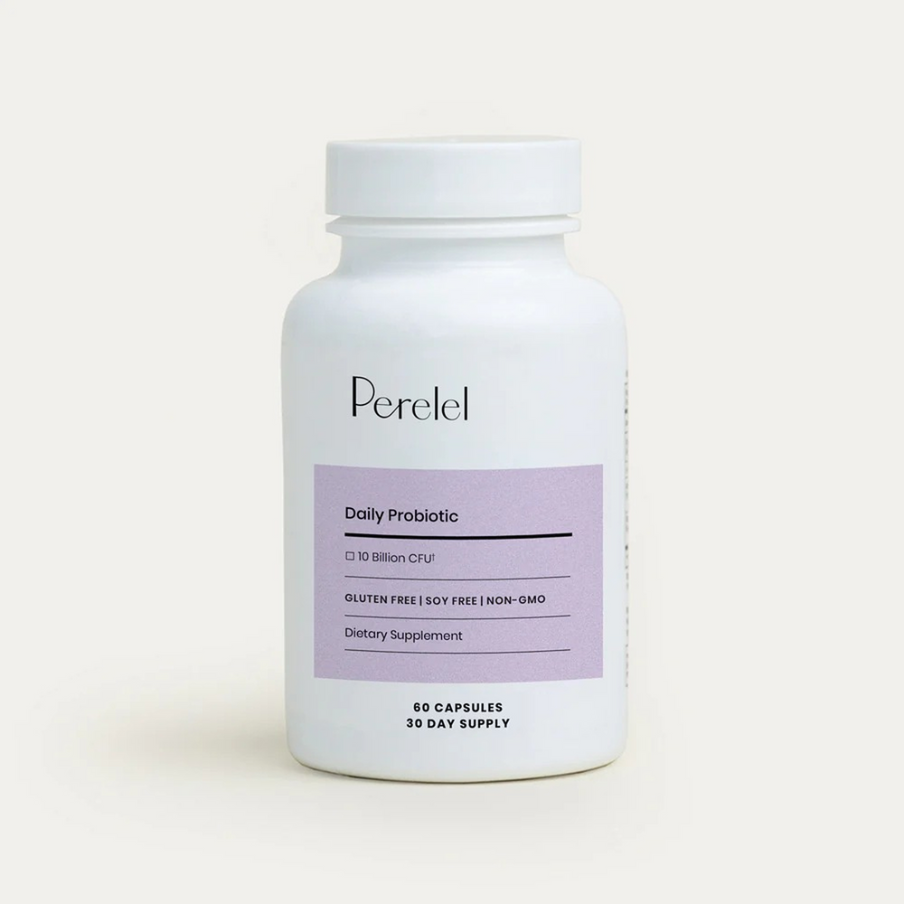 Supplement bottle labeled 'Perelel' on a white background