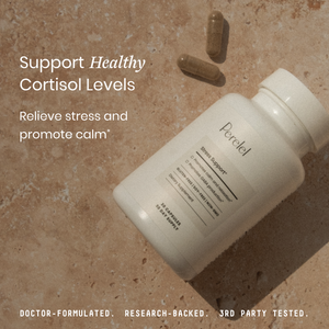 perelel bottle with capsules on a textured surface, promoting stress relief and calm.