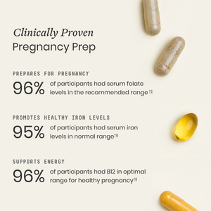 Vitamins with text on a white background about pregnancy preparation.