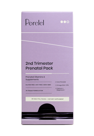 Perelel 2nd Trimester Prenatal Pack supplement box on a transparent background