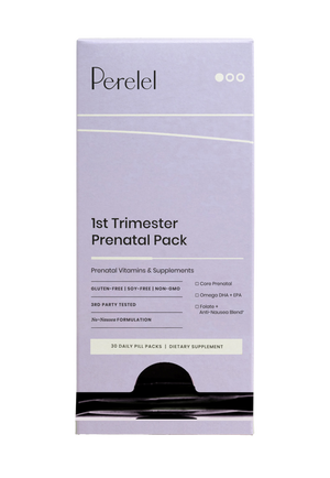 Perelel 1st Trimester Prenatal Pack supplement box on a transparent background
